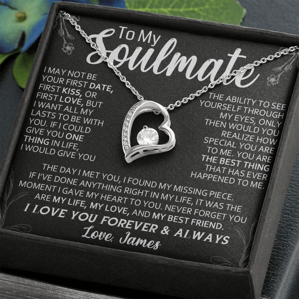 TO MY SOULMATE, CUSTOM FOREVER LOVE NECKLACE AND MESSAGE CARD, ANNIVERSARY, BIRTHDAY, GIFT FOR HER, JEWELRY FOR HER, PENDANT FOR HER