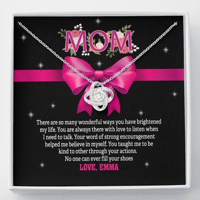 Mom, No One Can Ever Fill Your Shoes, Customized Personalized Knot Pendant, Gift For Mother's Day, Christmas, Birthday, Silver Jewelry For Her