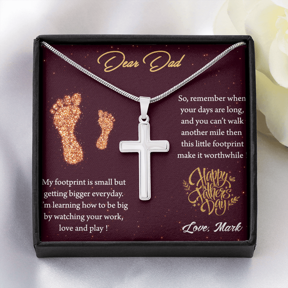 Dear Dad, Artisan Crafted Cross Necklace With I'm Learning How To Be Big By Watching You Work Message Card, Father's Day Gift For Him, Jewelry For Him, Customized Message Card