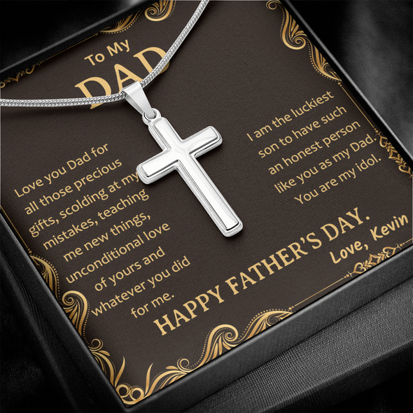 To My Father, Artisan Crafted Cross Necklace With Love You Dad For All The Precious Gifts Message Card, Father's Day Gift For Him, Jewelry For Him, Customized Message Card