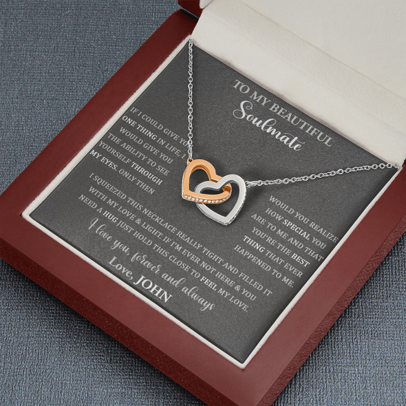 To My Soulmate, Interlocking Hearts Necklace, Anniversary, Gift For Her, Birthday, Valentine's Day, Christmas, Customized Pendant For Beautiful Wife With Message Card