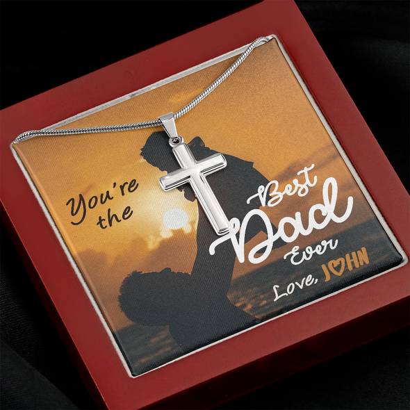 To My Dad, Artisan Crafted Cross Necklace With You're The Best Dad Ever Message Card, Father's Day Gift For Him, Customized Message Card, Artisan-Crafted Stainless Steel Cross Necklace, Jewelry For Him